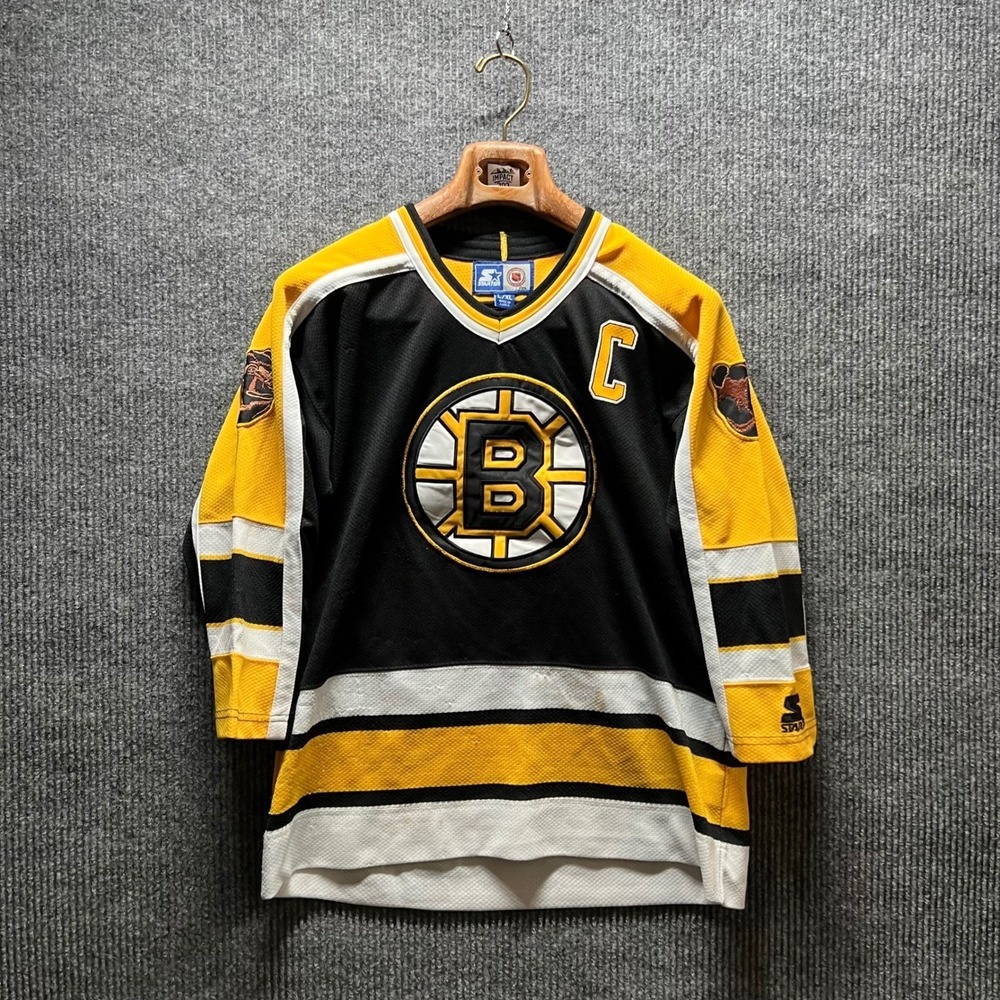 Vintage Starter Boston Bruins Kids L/XL Black Ray Bourque 77 Hockey Jersey NHL‎